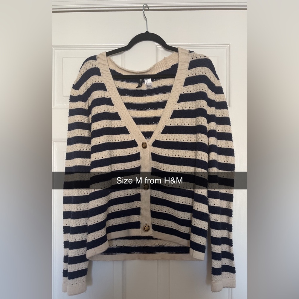 H&M Women's Striped cardigan/ Sweater - navy blue  and Cream